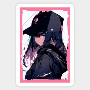 Aesthetic Anime Girl Pink Rosa Black | Quality Aesthetic Anime Design | Chibi Manga Anime Art Sticker